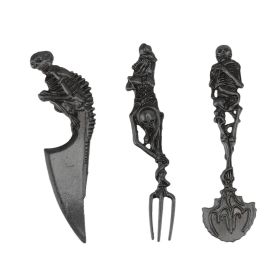 Halloween Skeletal Cutlery Sets Personality Skull Metal Zinc Alloy Tableware Creativity Skeleton Fork Spoon Knife Halloween Gift Black